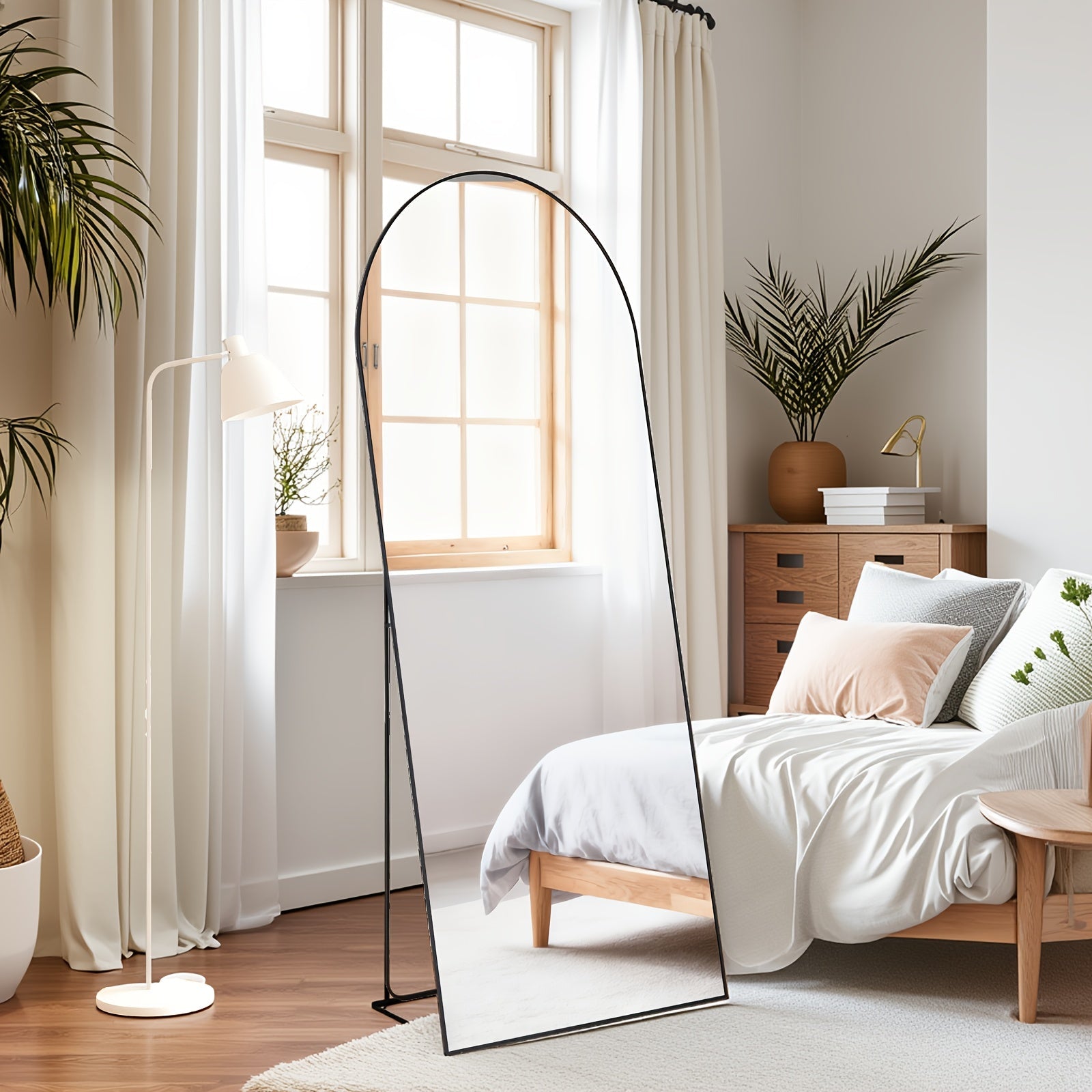 Full Length Mirror Floor Standing, Arched & Rect Body Mirror with Stand, Hanging or Leaning Wall Mirror, Aluminum Alloy Thin Frame for Bedroom Hotel Bathroom