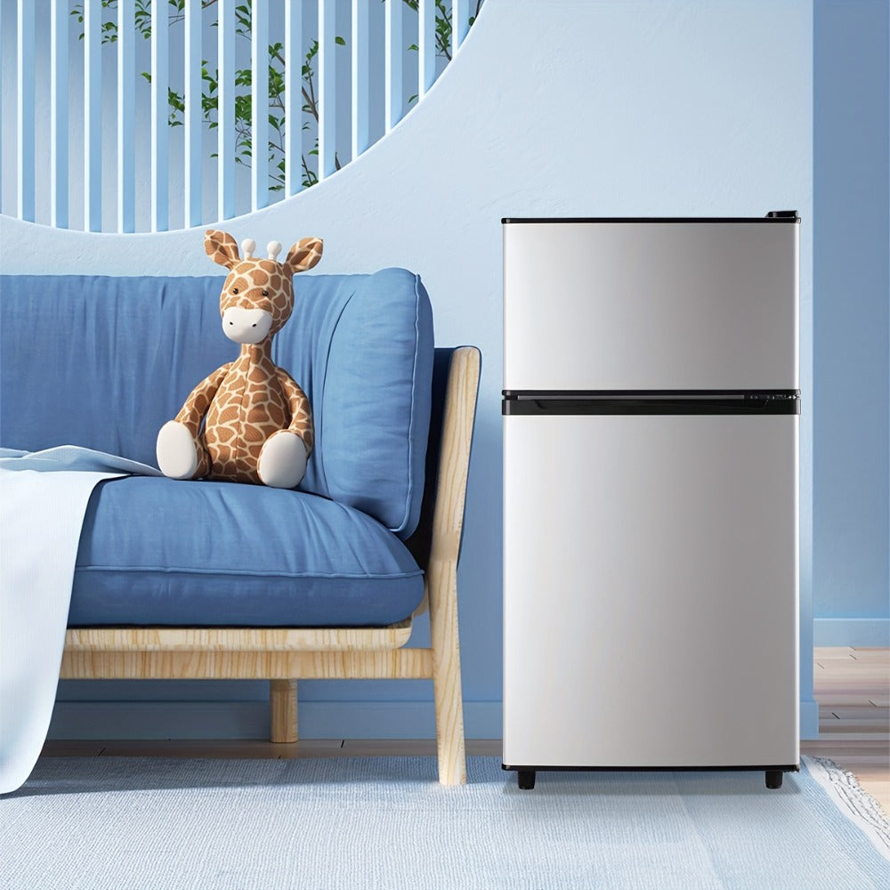 Small Fridge with Freezer, 2-Door Compact Refrigerator with 7-Level Adjustable Thermostat, Removable Shelves & Basket ¨C 2.5 or 3.5 Cu Ft Silver Mini Fridge for Dorm, Office, RV and Bedroom