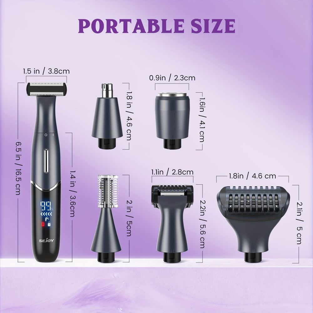 Women's Electric Bikini Trimmer Body Shaver Cordless Painless Razor Replaceable Heads Facial Hair Eyebrow Nose Ear Hair Removal Sensitive Skin