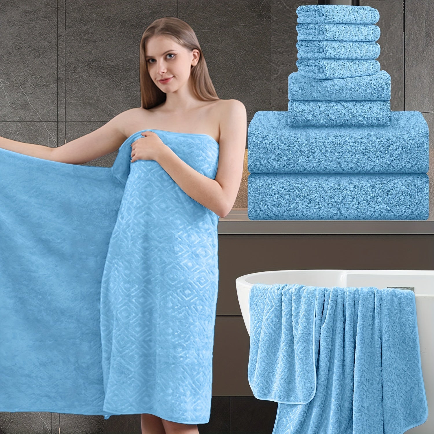 700GSM Bath Towel Set 8 Piece Extra Large Ultra Soft Thick - Highly Absorbent Quick Dry | 2 Oversized Bath Towels 2 Hand Towels 4 Washcloths | 16 Colors | Bathroom Hotel Gym Spa Adult Gift Set