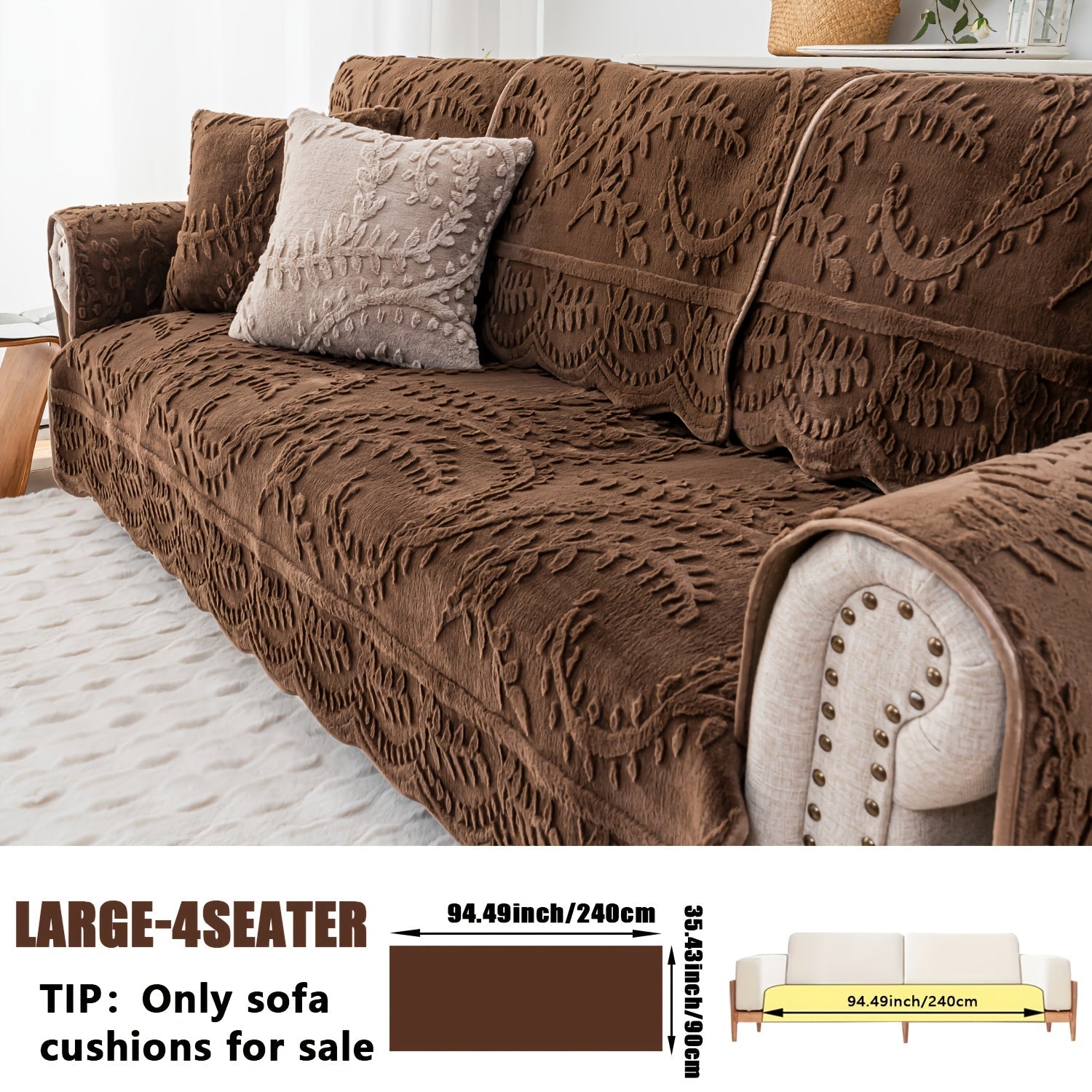 Faux Rabbit Fur Sofa Cover Thickened Quilted Plush Warm Non-Slip Machine Washable Pet Friendly Breathable Sofa Cushion for Living Room Bedroom Office - 2 3 Seater Large