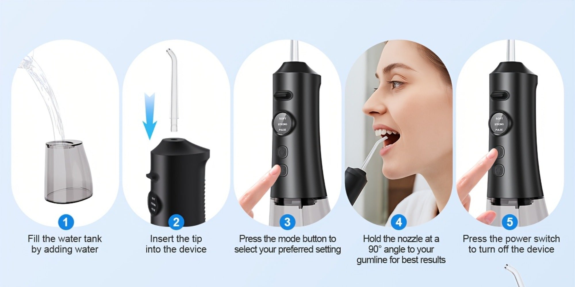 Water Flosser Cordless Oral Irrigator - Rechargeable Electric Dental Cleaner with 6 Interchangeable Nozzles, Adjustable Pressure Control, Plaque & Tartar Removal, USB Powered, Portable for Home & Travel Use