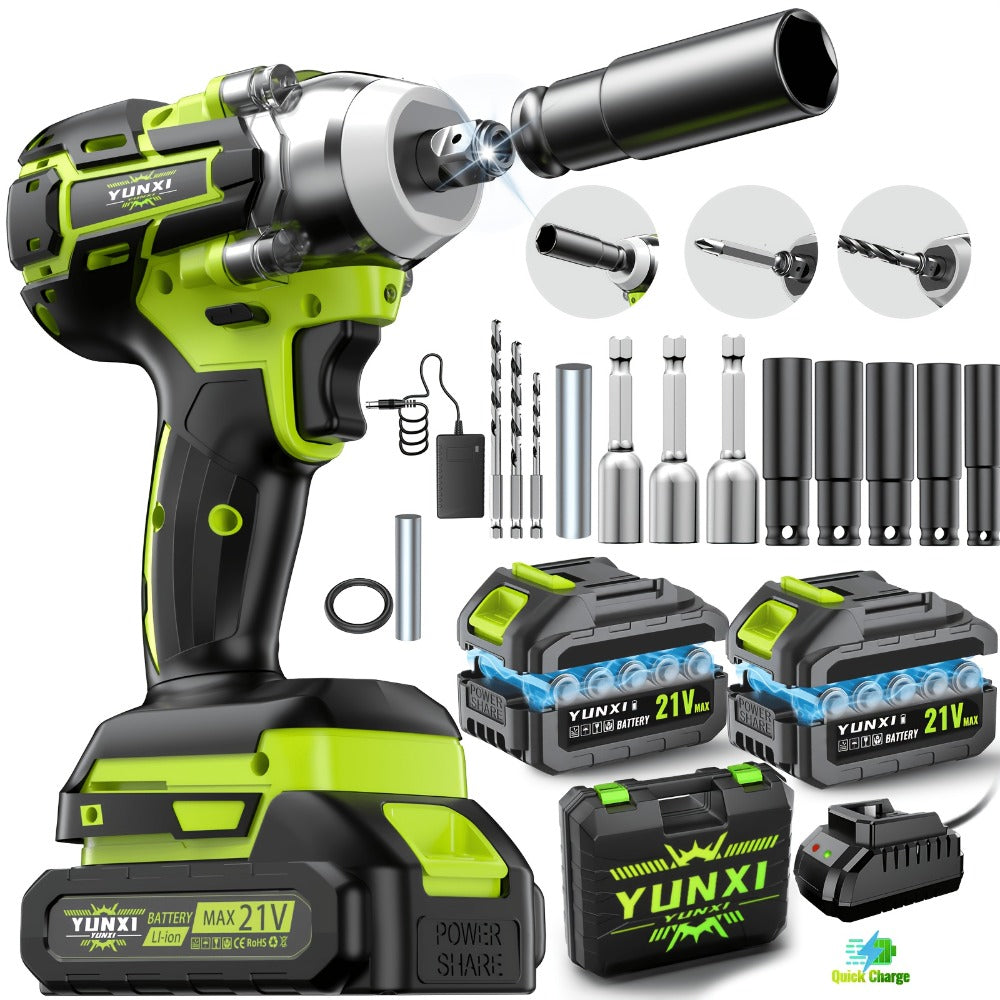 Cordless Impact Wrench Brushless Motor 3-in-1 High Torque ¨C Rechargeable Battery, Lightweight Design, Variable Speed, for Car Repair, Auto Mechanic, Construction, Workshop & Household Maintenance ¨C Multiple Battery & Accessory Configurations