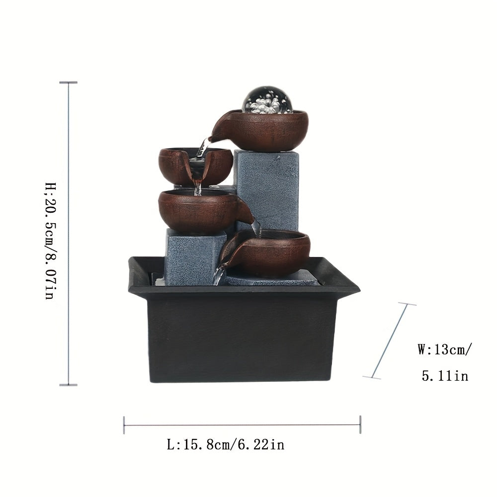 Desktop Water Fountain with LED Lights USB Powered Indoor Tabletop Waterfall Fountain for Home Office Desk Decor Relaxing Zen Decoration with Adjustable Pump Architecture Theme
