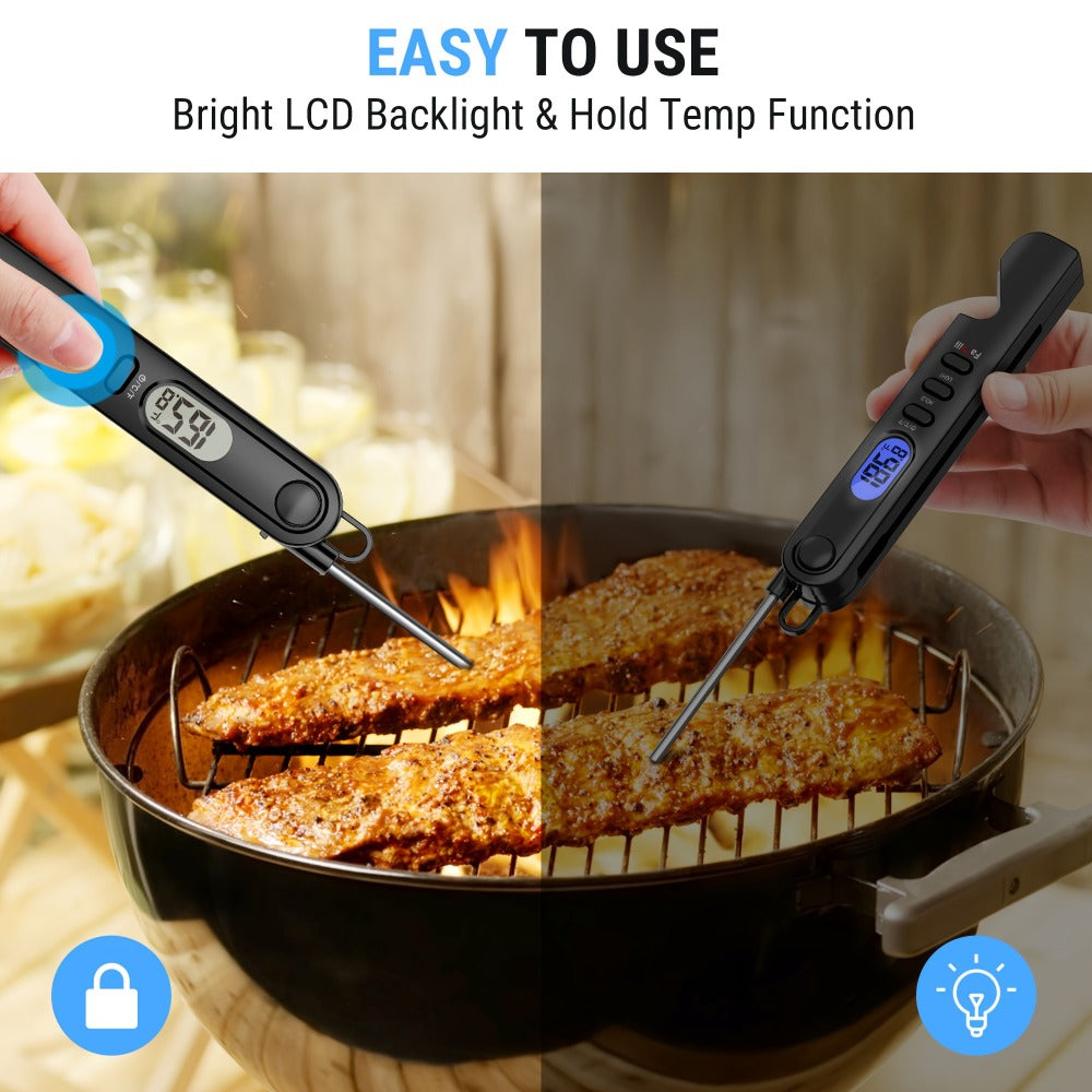 Digital Instant Read Meat Thermometer Foldable Probe Backlit Display Magnet for BBQ Grill Oven Smoker Baking Kitchen Food Thermometer Gift