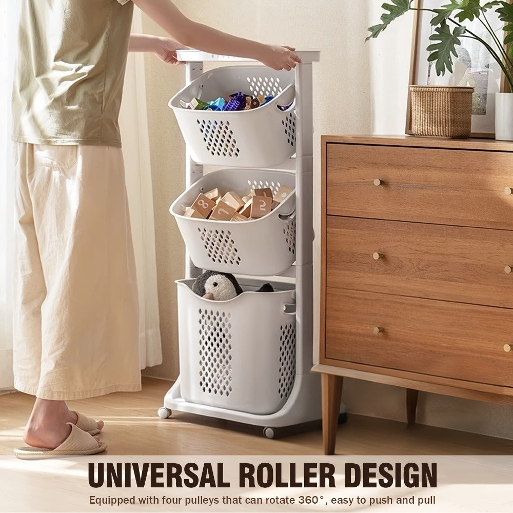 Rolling Laundry Hamper Cart with Wheels Multi-Tier | Large Capacity Laundry Basket with Removable Baskets | Wheeled Laundry Organizer for Laundry Room Bathroom Bedroom
