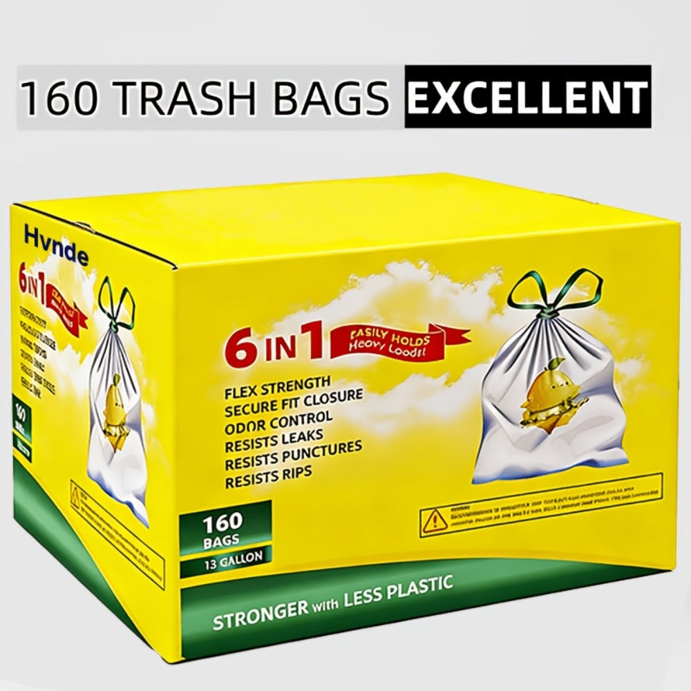 13 Gallon Trash Bags Heavy Duty Tear-Resistant Drawstring Garbage Bags with Fresh Lemon Scent Thickened Kitchen Trash Bags for Home Office Outdoor 75 Count or 160 Count Disposable Waste Bags