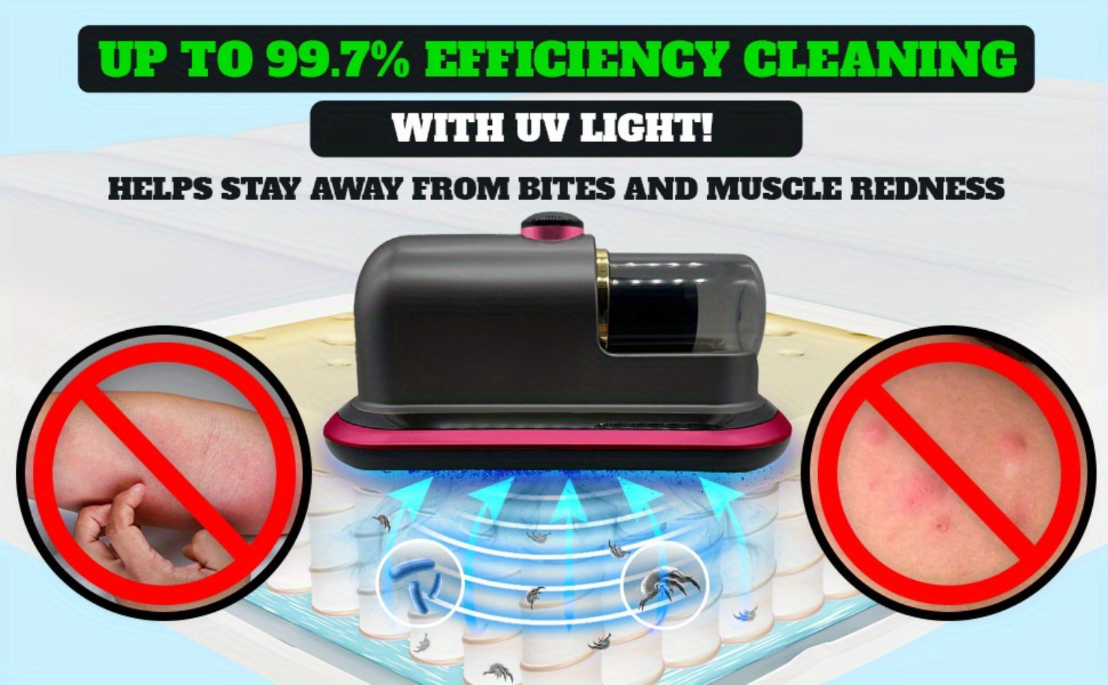 Cordless Mattress Vacuum Cleaner with Ultrasonic Heating & HEPA Filtration ¨C Portable Bed Vacuum for Dust Mites, Pet Hair, Sofas, Upholstery & Carpets
