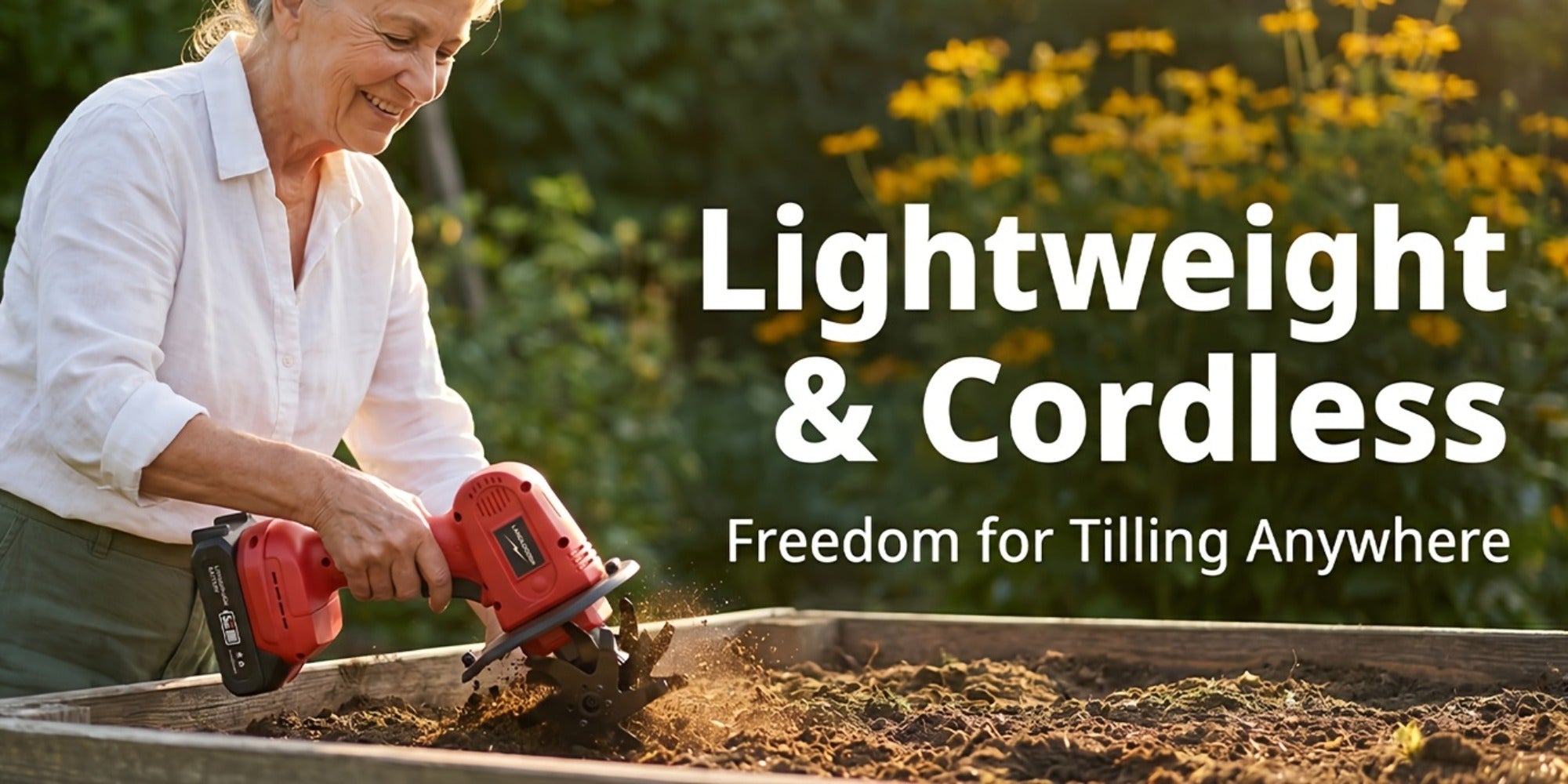 Cordless Electric Cultivator 20V Lightweight Handheld Rotary Tiller ¨C 9-Inch Width 6.6-Inch Depth, 1 or 2 Batteries & Charger, Garden Soil Tiller for Courtyard Farmland Vegetable Garden Raised Bed
