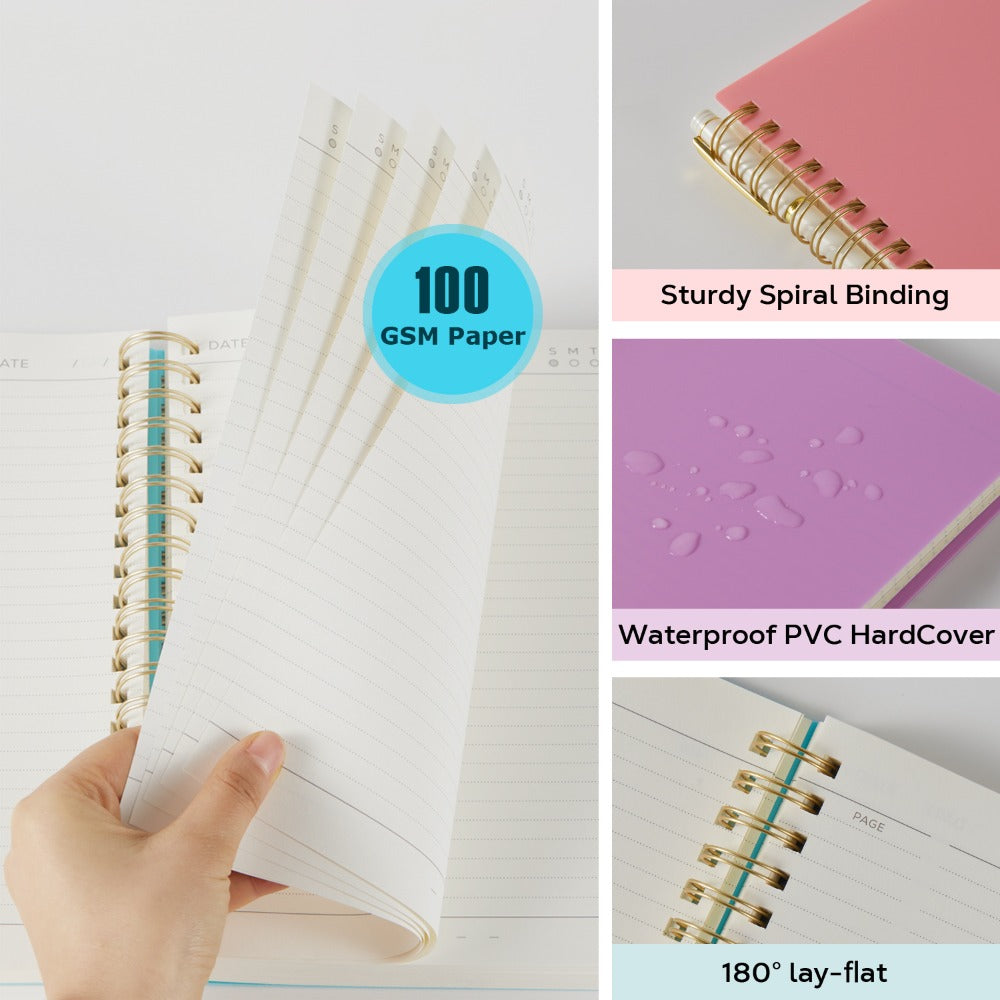Hardcover Spiral Notebook A5 Lined Journal 300 Pages 100GSM Thick Paper PVC Waterproof Cover College Ruled Note Pad for Women Men Office School 5.7x8.4 Inch