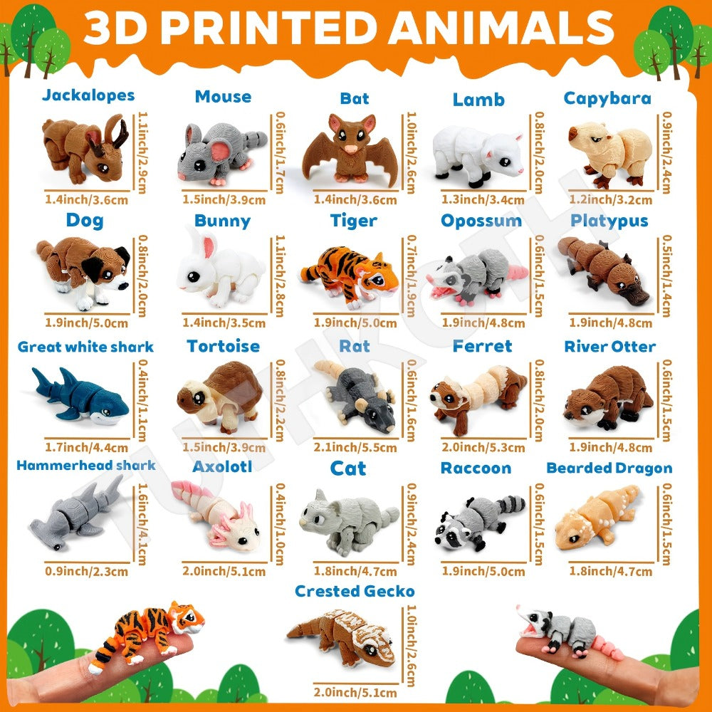 3D Printed Animal Figurines Set 21pcs, Mini Movable Joints Realistic Collectible Animal Statues for Adults, Home Office Desk Decoration Display & Gift
