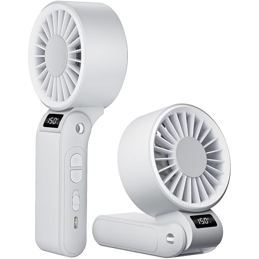 Handheld Fan USB-C Rechargeable 150-Speed Stepless Adjustable Turbo Fan LED Display Foldable Wearable Neck Desk Fan for Outdoor Travel Office Camping Black White Yellow