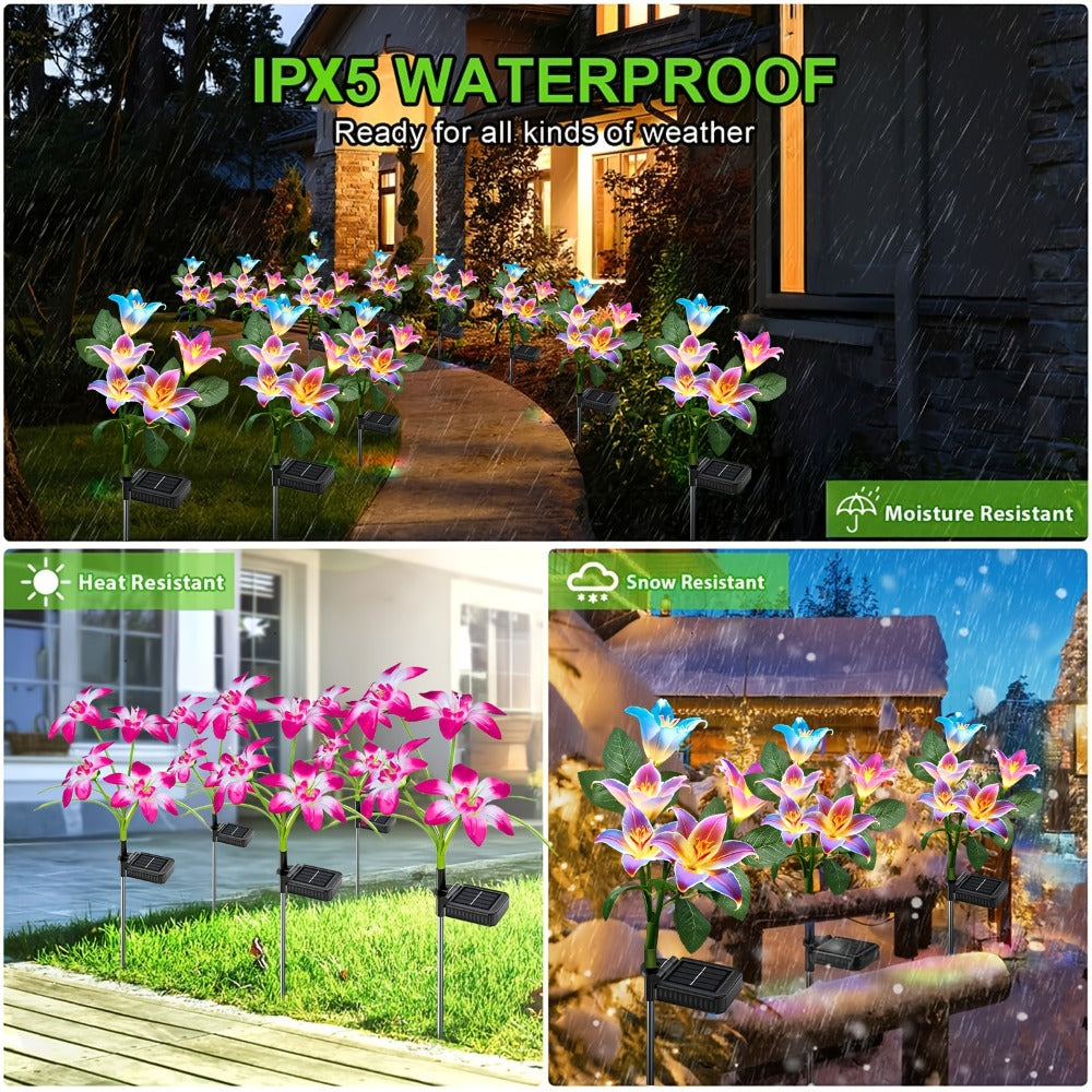 Solar Garden Lights Blooming Lily Flower | 7 Color Changing LED | Waterproof Outdoor Solar Stake Lights | Yard Patio Pathway Gravestone Decor | 2 4 12 Pack Solar Flower Lights