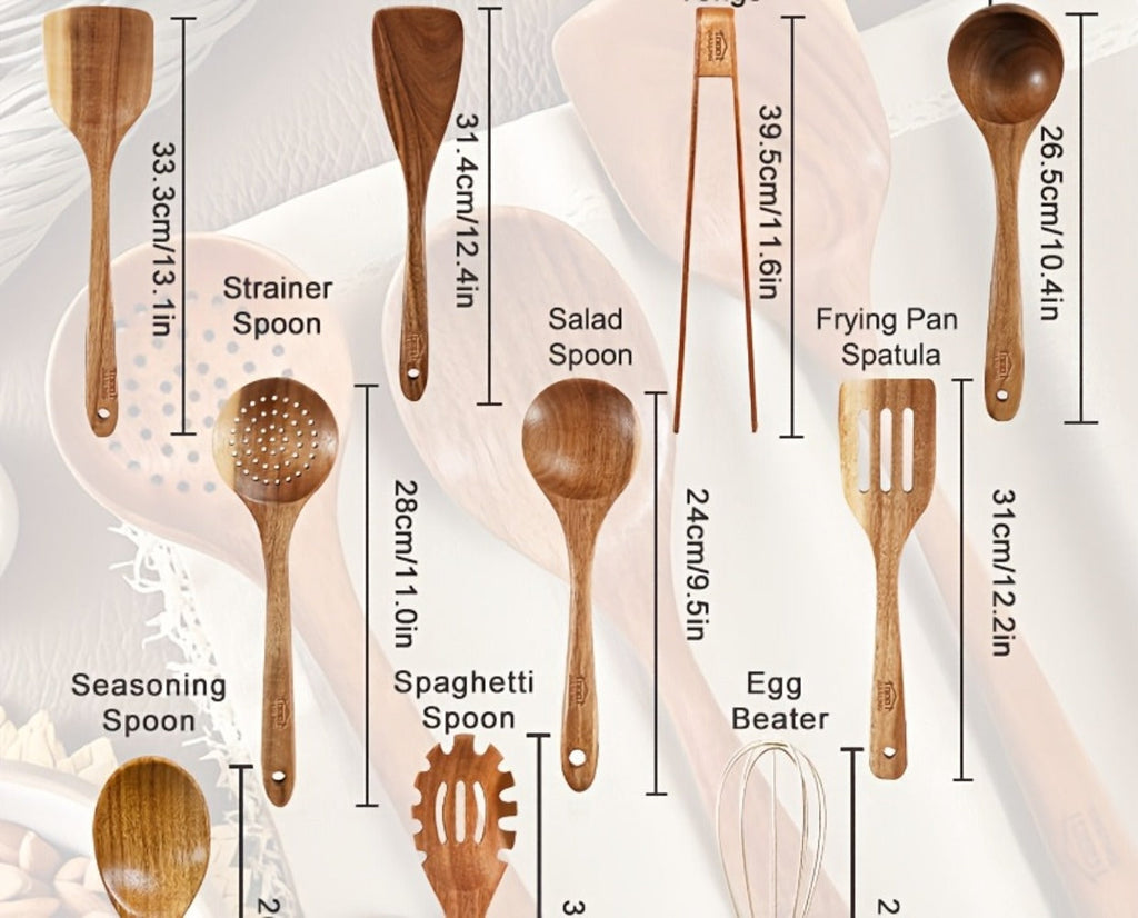 Wooden Kitchen Utensils Set 3/5/7Pcs ¨C Natural Wood Spoons, Spurtle, Ladle & Wok Spatulas for Non-Stick Pans | Heat Resistant, Ergonomic Handle, Easy to Clean