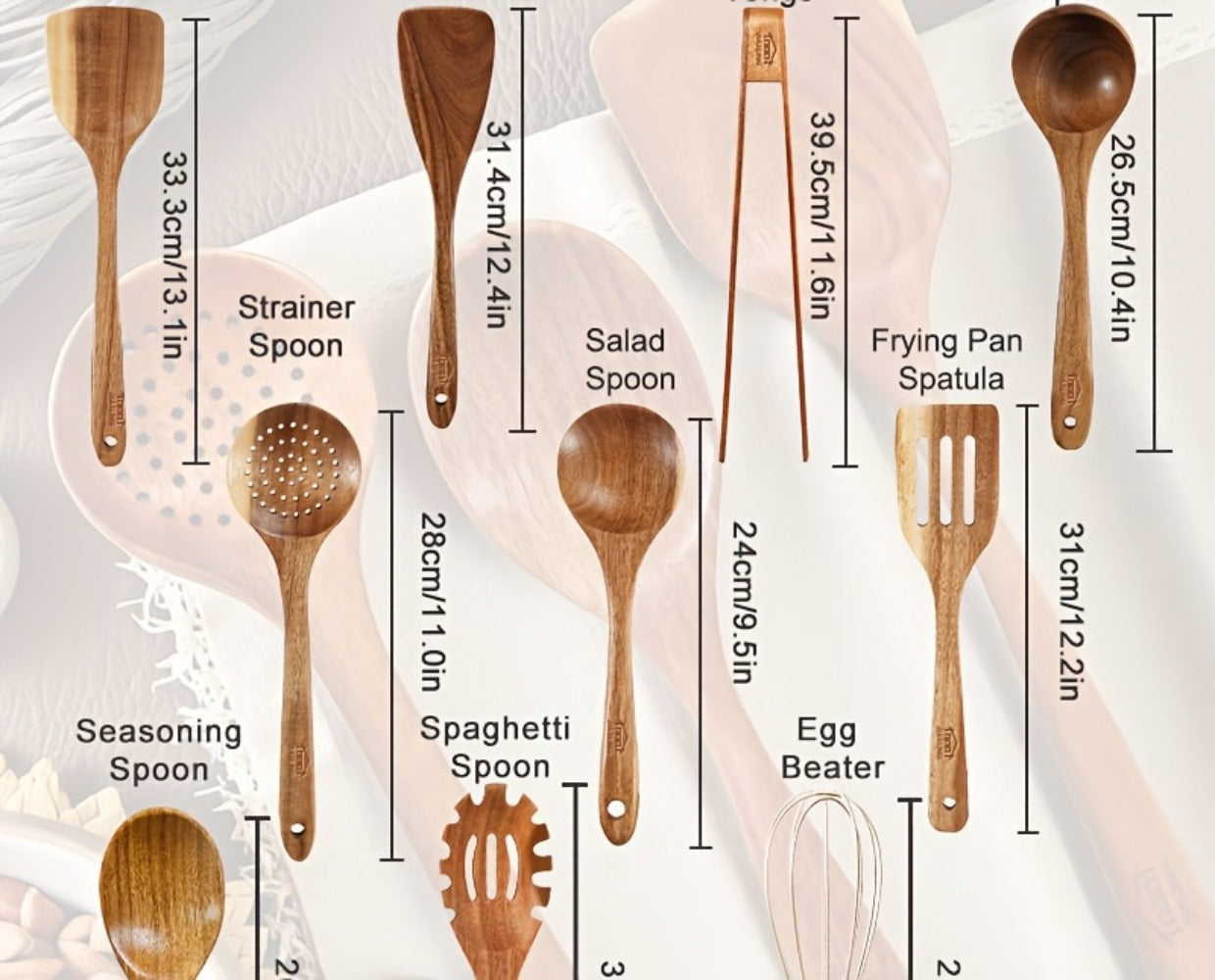 Wooden Kitchen Utensils Set 3/5/7Pcs ¨C Natural Wood Spoons, Spurtle, Ladle & Wok Spatulas for Non-Stick Pans | Heat Resistant, Ergonomic Handle, Easy to Clean