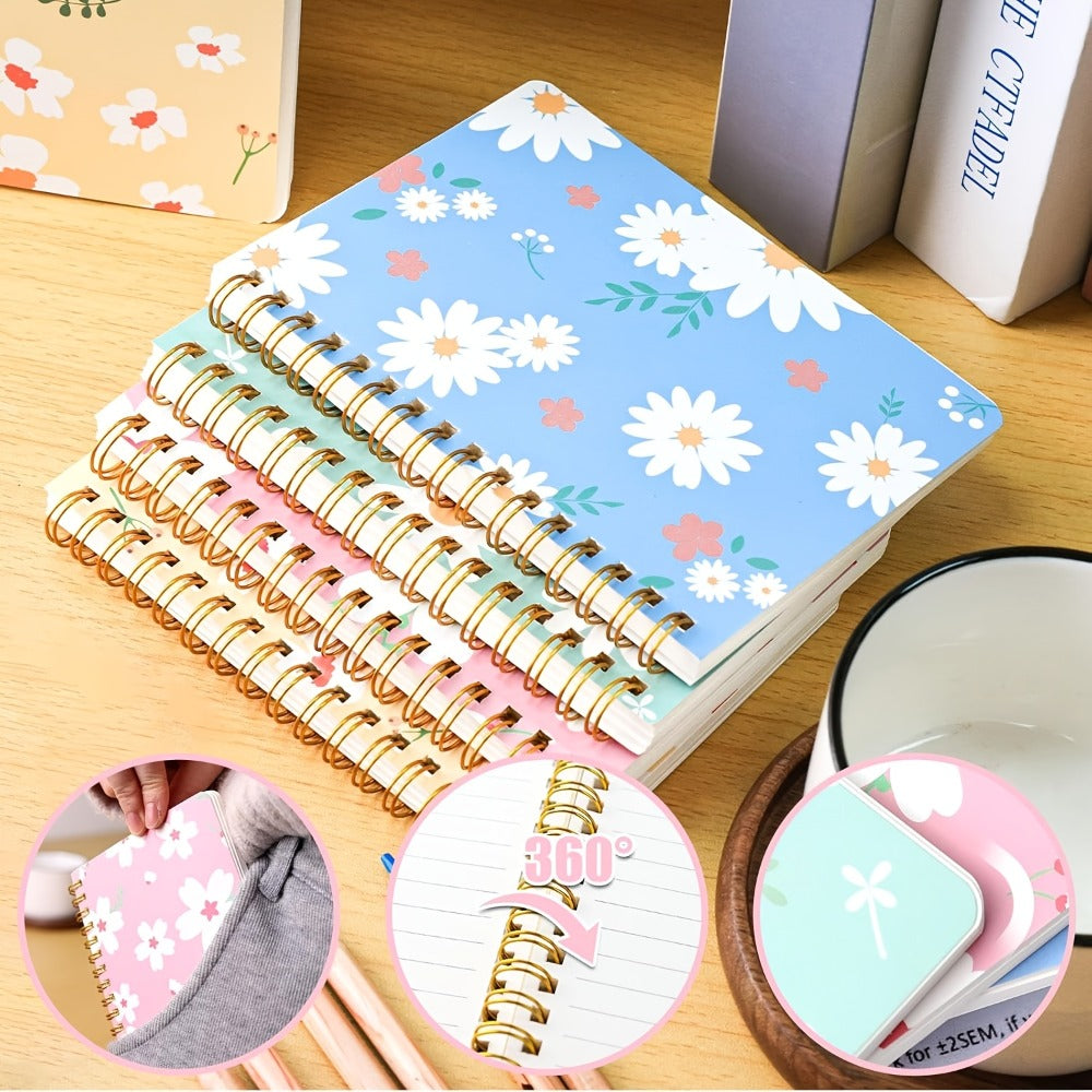 A6 Spiral Notebooks 8 Pack - Floral Design College Ruled Journals with Tear-Off Pages | Portable Memo Pads for Students & Office | Gift Set