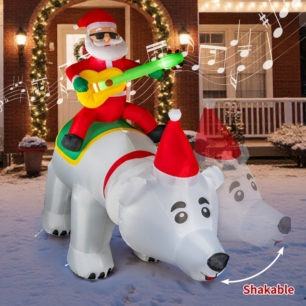 Christmas Inflatable Decoration with LED & Music ¨C Head-Shaking Santa Claus on Polar Bear or Snowman, 7FT Blow Up Yard Decor with Recording Function, IP55 Outdoor Garden Lawn Party