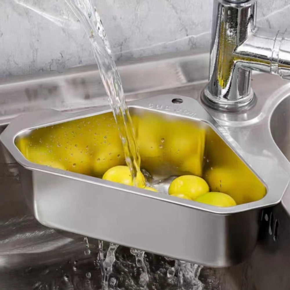 Kitchen Drain Strainer Basket 304 Stainless Steel Triangular Corner Sink Filter ¨C Food Scrap & Leftover Catcher for Kitchen Sink & Wash Basin, Rust-Proof Easy Clean Drain Basket Silver
