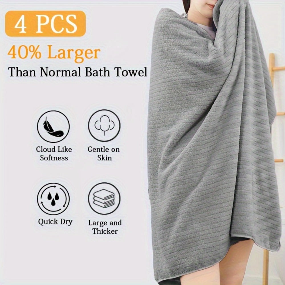 Bath Towels Set 4 Pack 35x70 Inch Oversized Extra Large - Microfiber Super Absorbent Quick Dry XL Bath Sheet Soft Bathroom Towels | 13 Colors | Family Hotel Spa Shower Towel Set Coastal Style