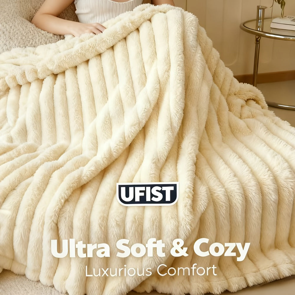Plush Faux Fur Blanket ¨C Imitation Rabbit Fur 300-350gsm Knit Throw for Sofa, Bed & Travel, All Season, 3 Colors, 2 Sizes