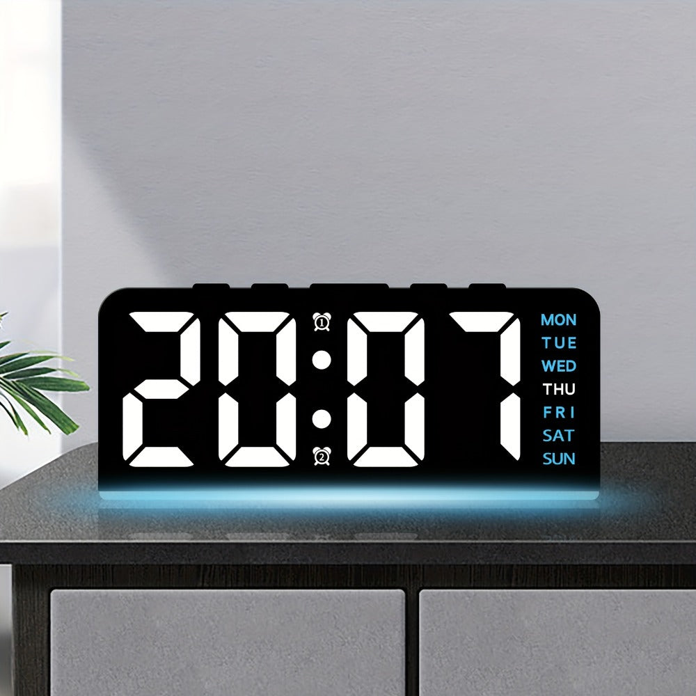 Digital LED Alarm Clock with Temperature Display - Time, Date & Temp LED Desk Clock, USB Powered, Beep Alarm, Modern Design for Bedroom, Living Room & Office, Father's Day Gift