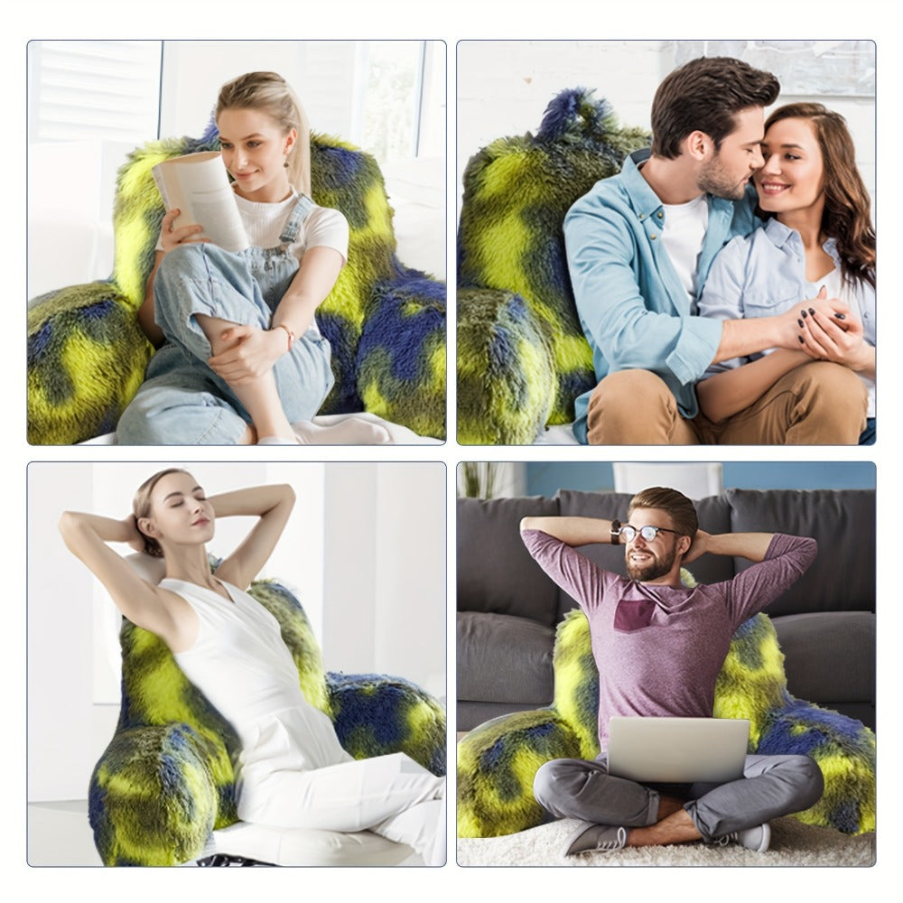 Reading Pillow with Arms - Camo Tie-Dye Plush Backrest Pillow for Bed, Ergonomic Sit-Up Support for Reading, Gaming & Studying, Fluffy Boyfriend Pillow with Medium-Firm Fill, Cozy Home Decor