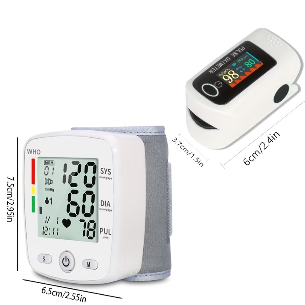 Blood Pressure Monitor Wrist & Forehead Thermometer 2-in-1 Set, Rechargeable with 2x99 Memory, Large LCD, Voice Broadcast, Adjustable Cuff