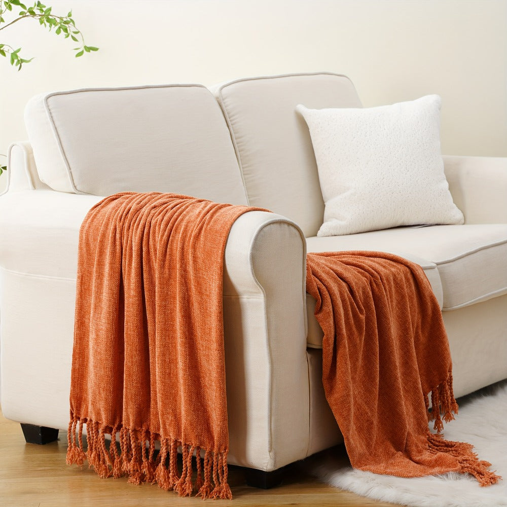 Chenille Fringe Throw Blanket ¨C 180-200gsm Velvety Soft Decorative Throw for Sofa & Couch, Home Decor, 50¡±¡Á60¡±, 17 Colors