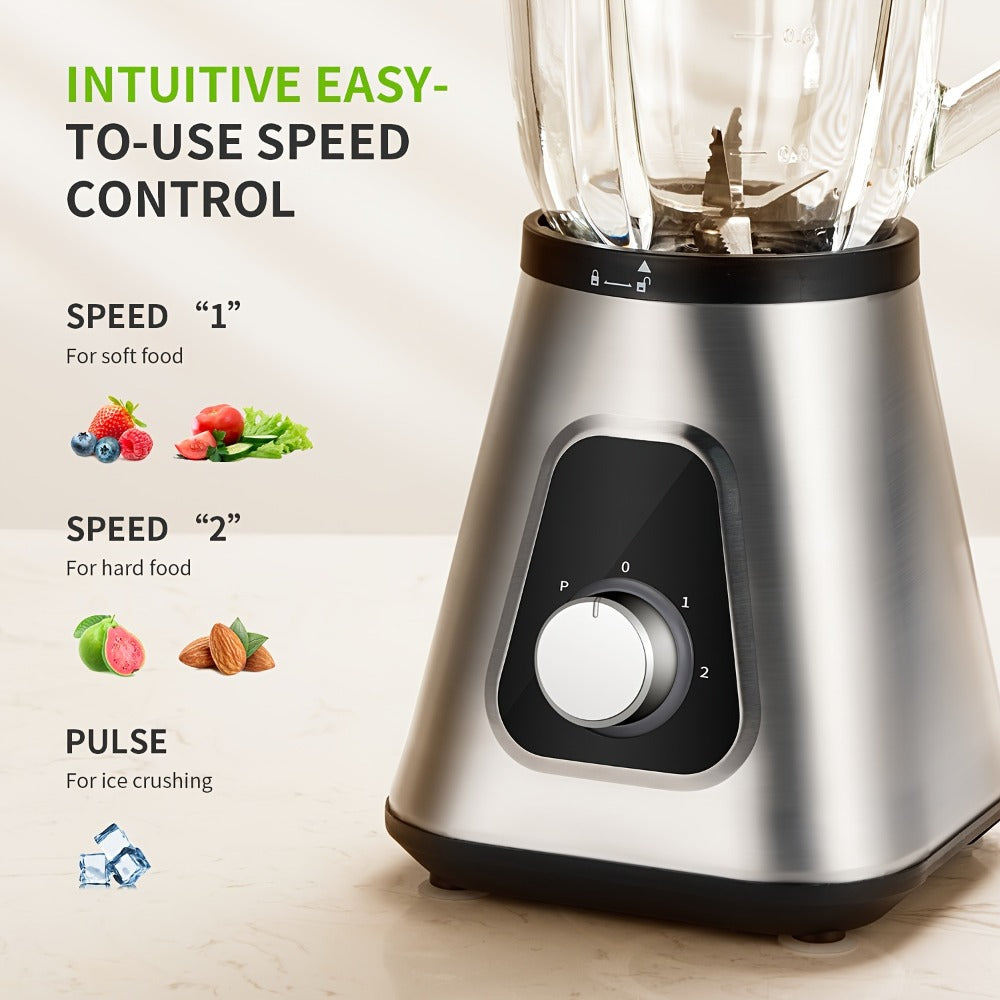 Blender 1200W Smoothie Maker & Milkshake Machine | 52oz Countertop + 22oz Personal Blender Set | 3 Speed Settings | Frozen Fruit Beverages Sauces | High Capacity Kitchen Blender Silver