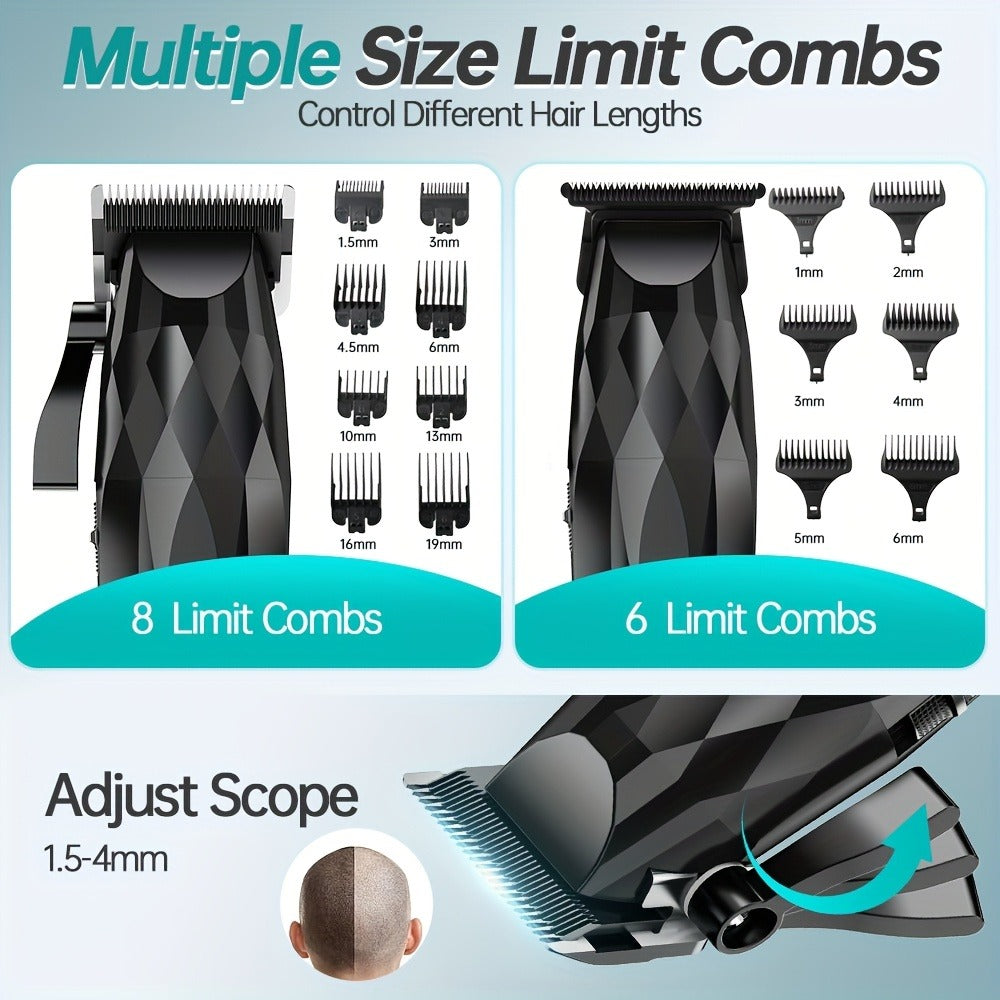 Professional Electric Hair Clipper & Beard Trimmer Set for Men, 14-Piece Comb Guide Kit, Ceramic Blades, 7000 RPM Powerful Motor, 1800mAh Rechargeable Battery, Cordless Hair Cutting Kit