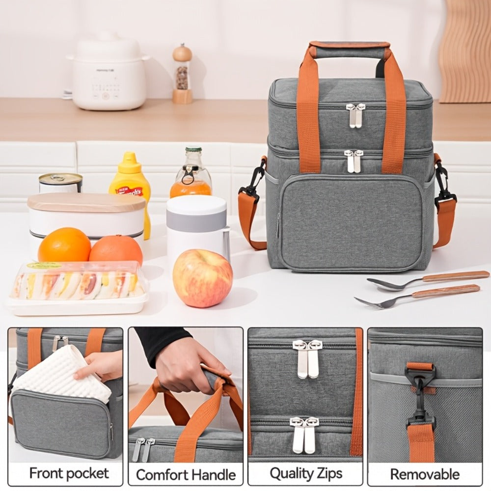 Insulated Lunch Bag with Shoulder Strap - Double Layer Leakproof Cooler Tote for Women Men Work Office School Picnic Beach Outdoor, Expandable Thermal Lunch Box Bag Keeps Food Cold or Hot, Lightweight Durable Design in Multiple Colors