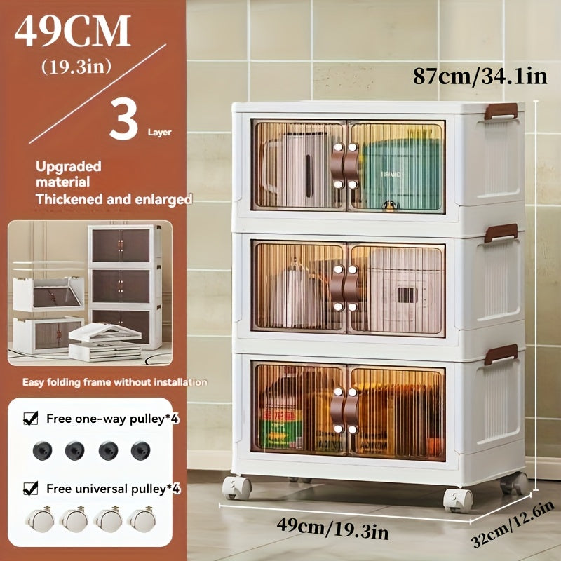 Foldable Storage Cabinet with Wheels & Lid ¨C Stackable Closet Organizer for Clothes, Bedding & Bedroom, Space-Saving Wardrobe Box for Bedroom, Game Room, Dorm, 48QT Multi-Layer