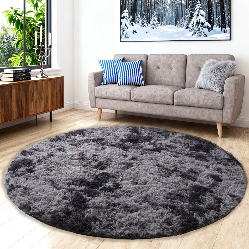 Round Area Rug Soft Shaggy Plush Circle Rug Non-Slip Indoor Floor Mat for Living Room Bedroom Dorm Tie Dye Rainbow Multi-Color Multi-Size