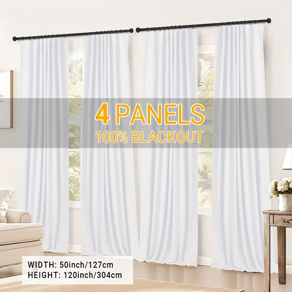 100% Blackout Curtains 4 Panels Faux Linen Textured Thermal Insulated Drapes - Room Darkening Window Curtains for Living Room Bedroom, Clip Rings & Rod Pocket, Energy Efficient Home Decor 50W x 84-120L