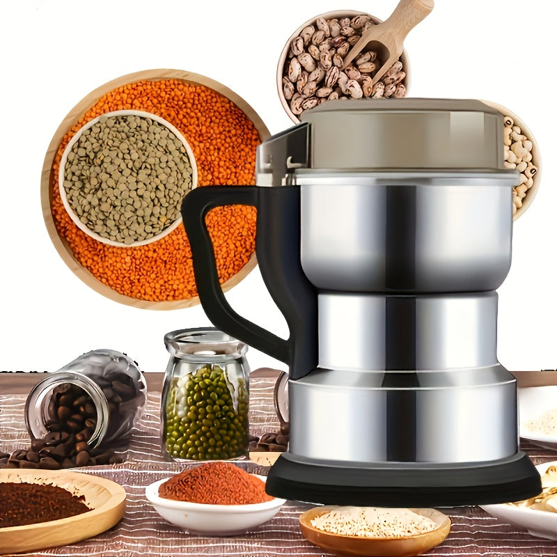 Electric Coffee Grinder 300W 4-Blade Stainless Steel Spice Nut Bean Grinder 400g 14oz Deepen Chamber Wet Dry Food Processor 10-Second Fast Grinding One-Button Control