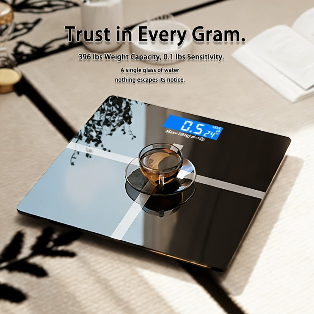 Digital Bathroom Scale with LCD Temperature Display ¨C 396 lb High-Precision Weight Scale, KG/Pounds Switchable, Wide Non-Slip Platform, Available with HD LED Upgrade, Waist Strap & Storage Rack
