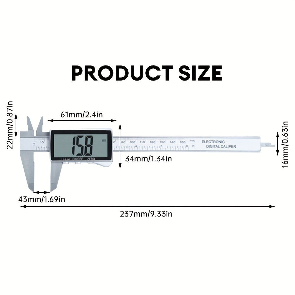 Digital Caliper 0-6 Inch 150mm, Stainless Steel Vernier Caliper with LCD Display, Inch/Metric Conversion, Precision Measuring Tool for Woodworking Jewelry Machinist