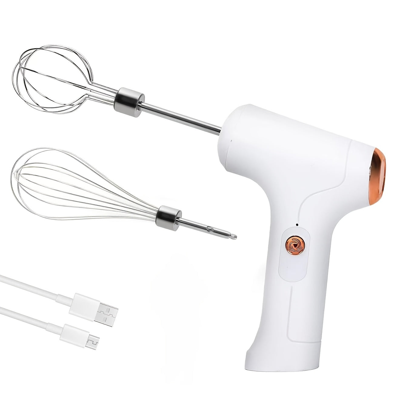 Electric Hand Mixer Cordless USB Rechargeable | 304 Stainless Steel Whisk 3-Speed Settings | Portable Handheld Mixer with 2 Detachable Whisks for Kitchen Baking Cake Cream