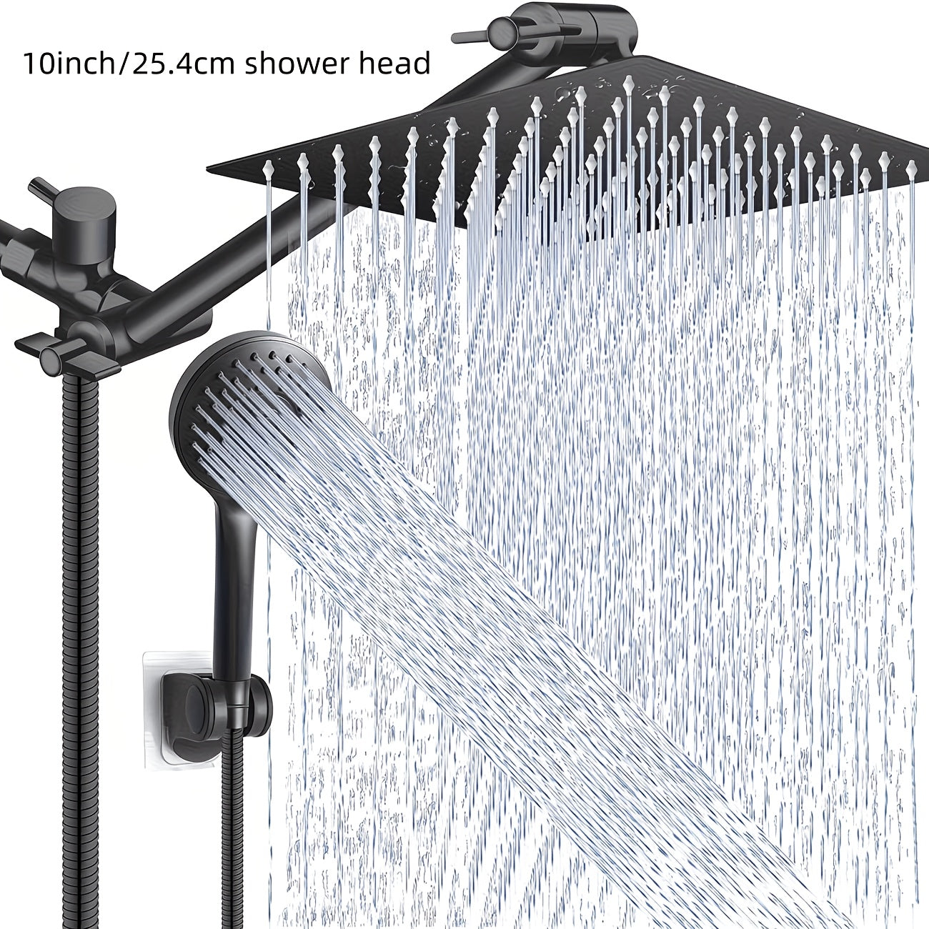 High Pressure Rainfall Shower Head Combo with Handheld Spray ¨C 9 Spray Settings, 180¡ã Adjustable Bracket, Stainless Steel Hose, Anti-Clog Nozzles, Modern Bathroom Shower System