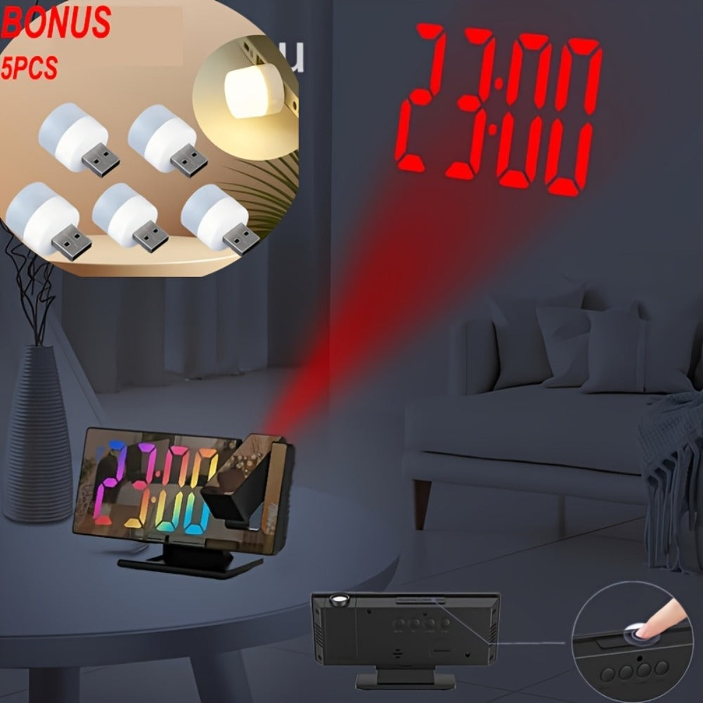 Digital Alarm Clock with LED Mirror Screen Projection Clock for Ceiling Wall Temperature Date Display Bedroom Desk Clock Large Display Home Office Bedside Clock Black