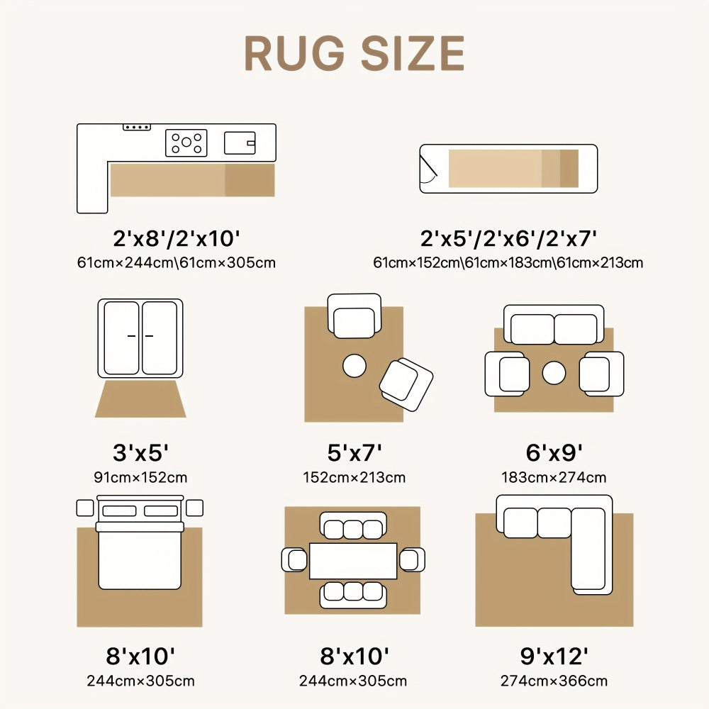 Vintage Chenille Area Rug Non-Slip Machine Washable ¨C Retro Print Lightweight Carpet for Living Room, Bedroom, Dining Area & Home Office ¨C Light Taupe Brown, 8 Sizes