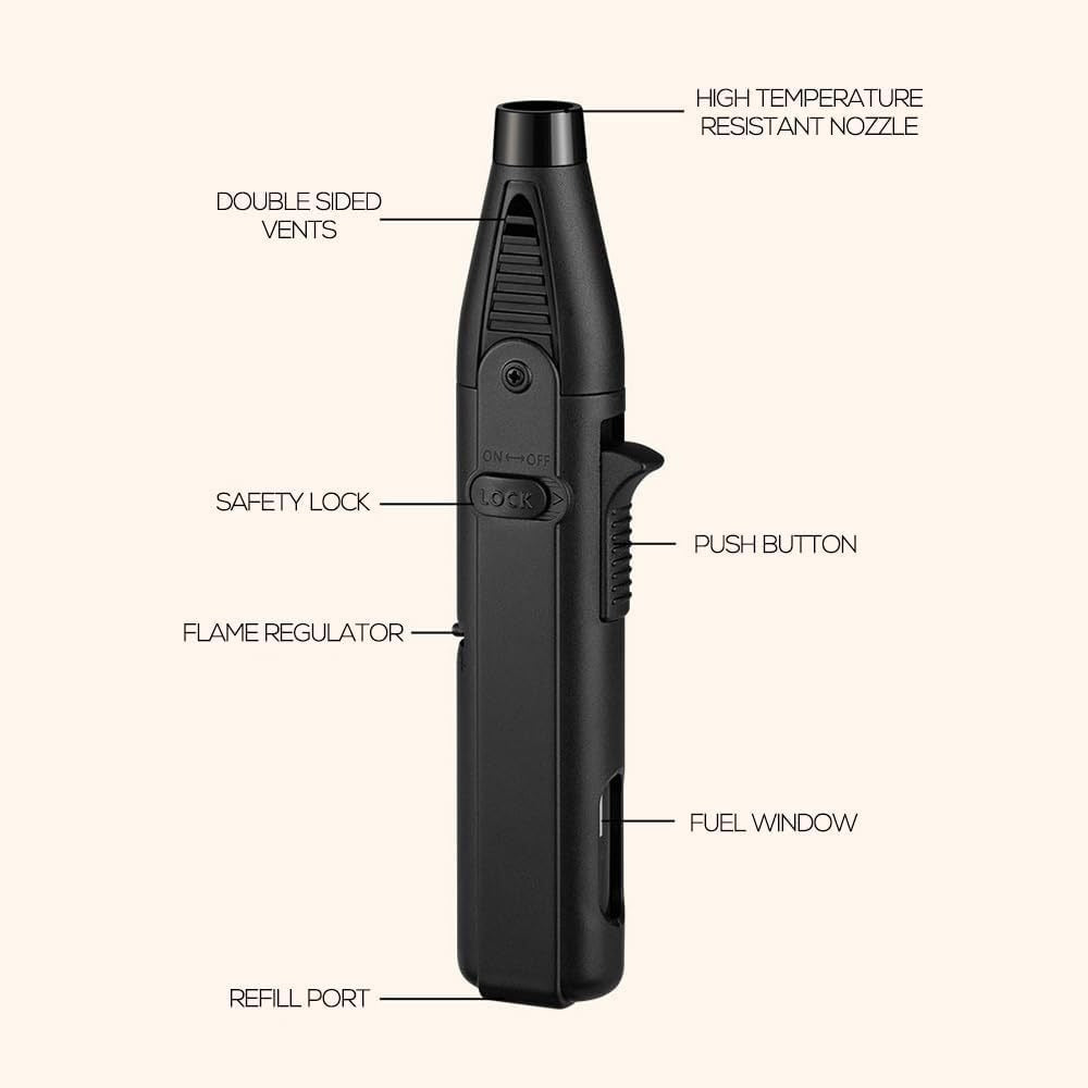 Torch Lighter Set Windproof Jet Flame with Safety Lock & Adjustable Flame - 10/15pcs Long Igniter for Candles, Grill, BBQ & Fireworks | Gift Box | 5 Colors