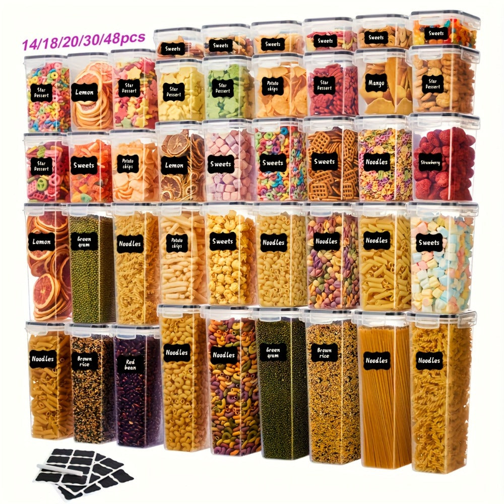 Airtight Food Storage Containers with Lids BPA Free Plastic Kitchen Pantry Organizer Set for Rice Cereal Pasta Flour Sugar Spaghetti - 6 14 18 30 48 60 84pcs Flip Top Seal Canister Set