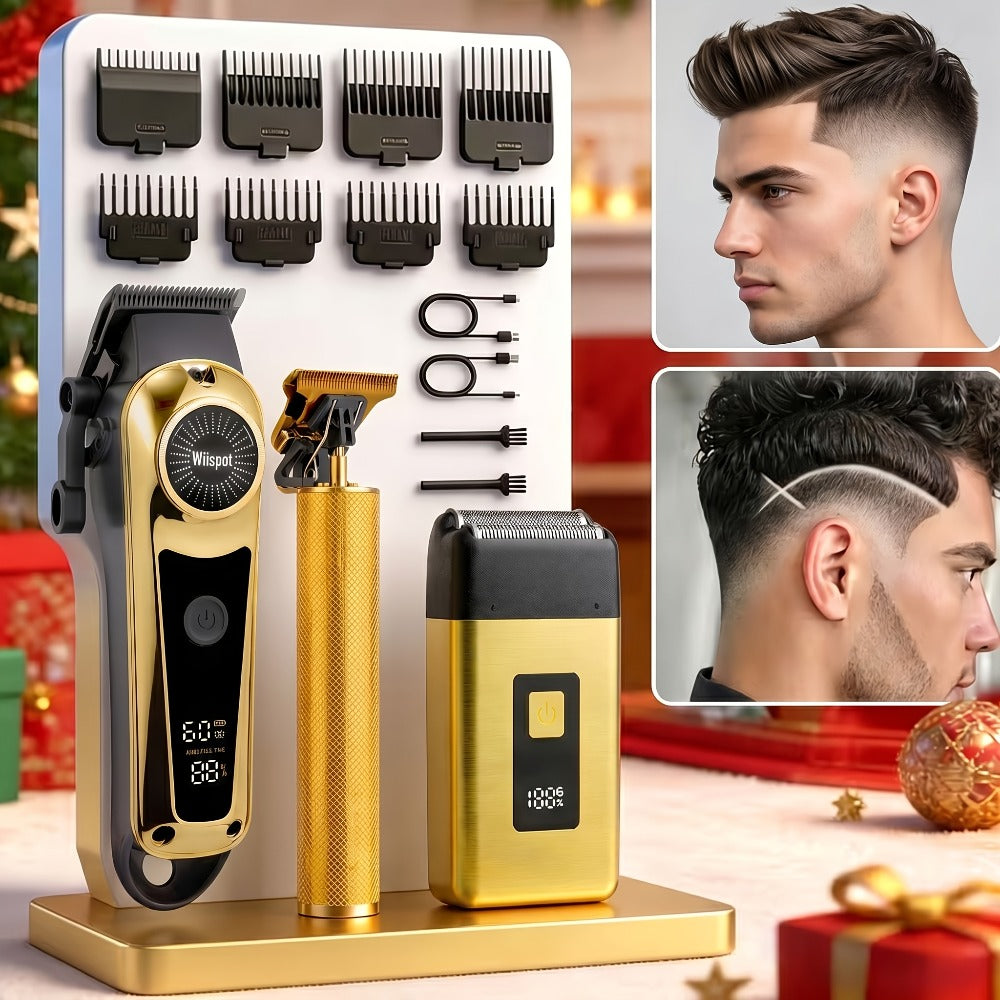 Barber Haircutting Kit Men's Shaving Set USB Rechargeable Gift Box - 1 & 3 Piece Options, Hair Clipper for Home & Salon, Perfect Gift for Boyfriend, Husband, Father's Day, Birthday & Holiday