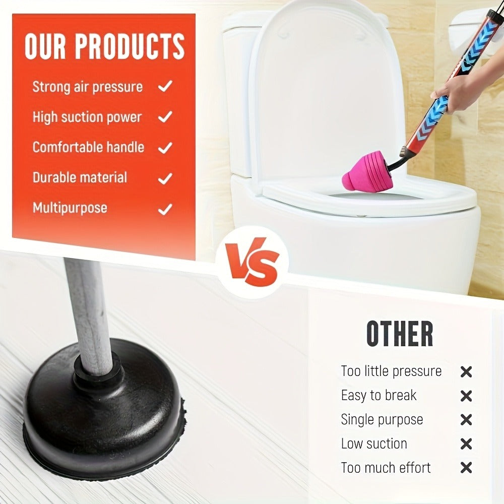 Toilet Plunger Heavy-Duty Air Pressure Drain Cleaner - Pipe Unclogger with Ergonomic Handle, Suction Cup Clog Remover for Toilet Sink Shower Bathtub, Efficient Bathroom Unclogging Tool, 1pc