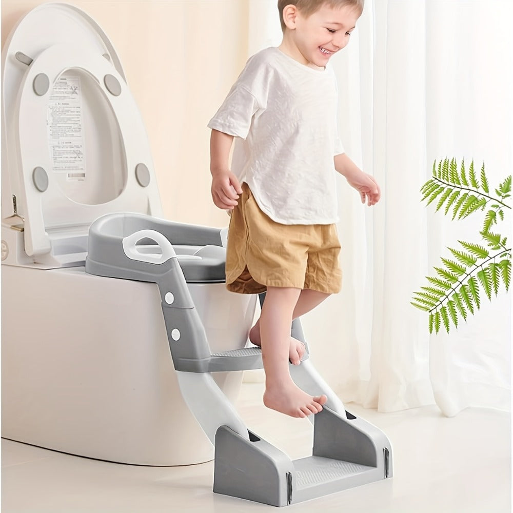 Potty Training Toilet Seat with Ladder ¨C 2-in-1 Toddler Toilet Seat & Step Stool, Foldable Kids Potty Chair with Anti-Slip Pad, Splash Guard & Wide Double Pedal, for Boys & Girls