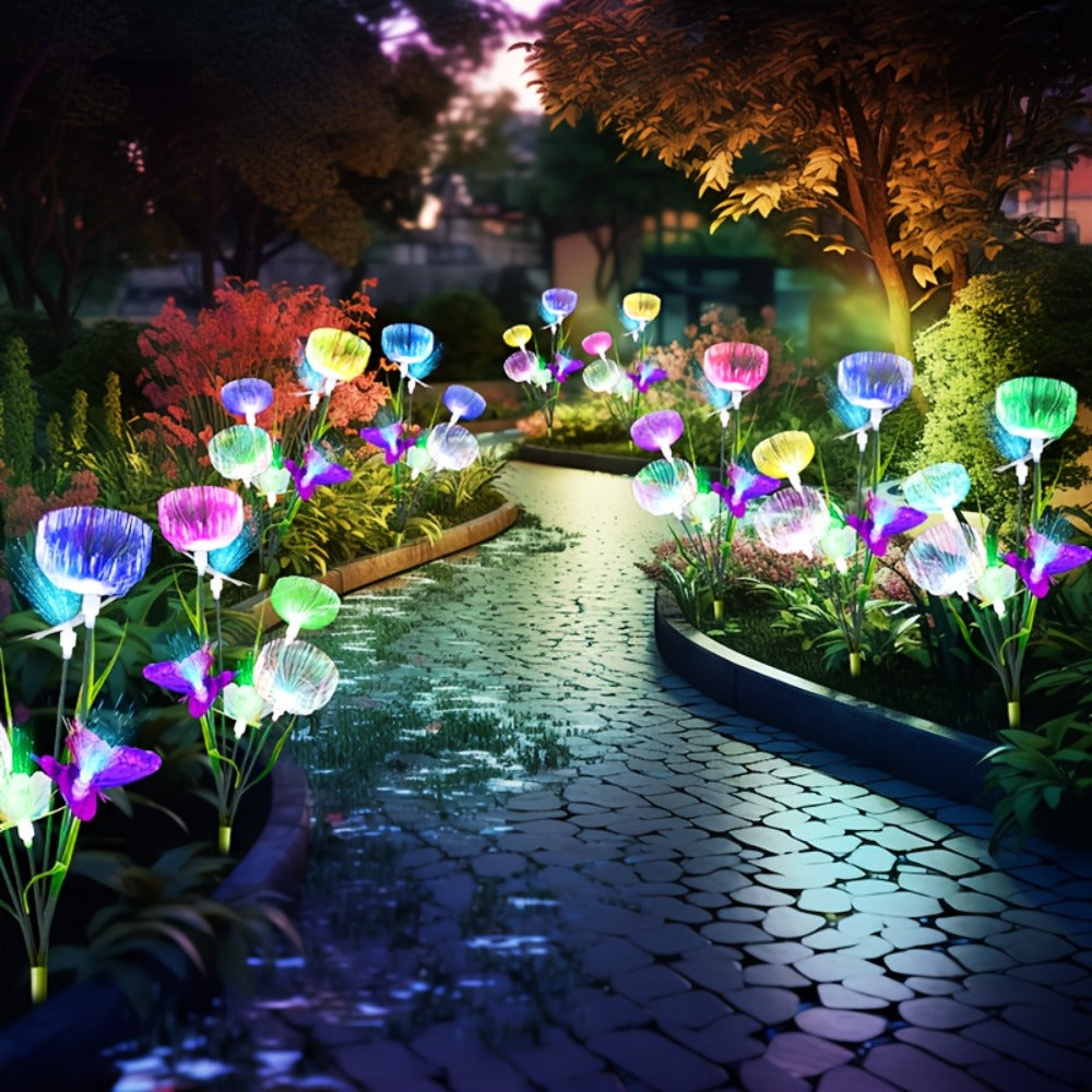 Solar Garden Lights 4-Pack, Fiber Optic Jellyfish Butterfly Stake Lights with 7-Color Changing LED & IP65 Waterproof ¡ª Solar Outdoor Lights for Garden Path, Yard, Patio & Holiday Decor