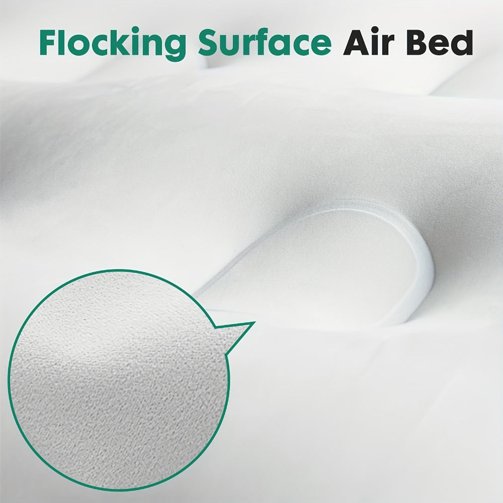Inflatable Air Mattress with Pump Flocking Surface High Load Capacity Portable Air Sleeping Bed for Camping Hiking Beach Indoor Outdoor Guest Use, Easy Storage Compact Design