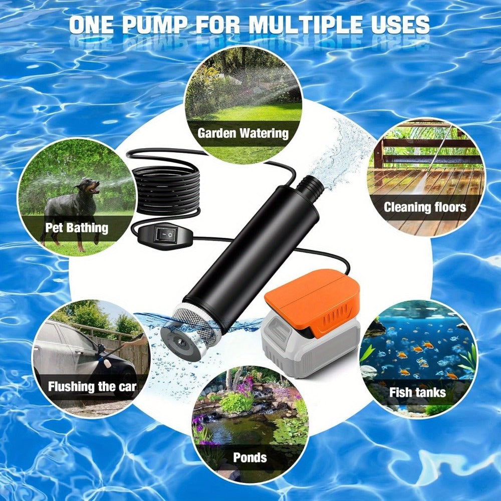 Cordless Water Transfer Pump for DeWalt 20V 60V Battery 635GPH IP65 Portable Sump Pump for Pool Cover Basement Garden RV Pond Camping Car Wash No Battery