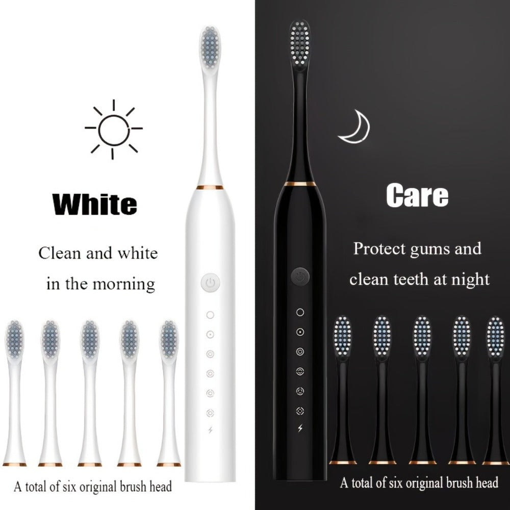 Electric Toothbrush Set with 8 Brush Heads - USB Rechargeable Adult Sonic Toothbrush, Soft Bristles, Portable for Travel & Home, Oral Care Gift for Men & Women - Pink / White / Black